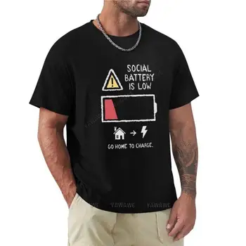новая черная футболка, мужская футболка с низким уровнем заряда батареи, летняя футболка с аниме, мужские графические футболки