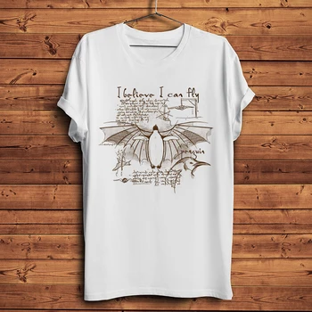 винтажная футболка Da Vinci Flying Penguin design Funny geek, Мужская Повседневная футболка с коротким рукавом, Унисекс, Уличная футболка Без наклеек