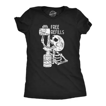 Женская Бесплатная Заправочная футболка Funny Halloween Drinking Skeleton Joke Tee С длинными рукавами