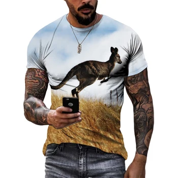 Летняя модная мужская футболка с милым кенгуру, жаркое лето, футболки с 3D-принтом, футболки унисекс
