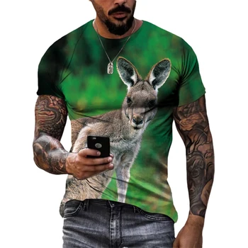 Летняя модная мужская футболка с милым кенгуру, жаркое лето, футболки с 3D-принтом, футболки унисекс Изображение 2