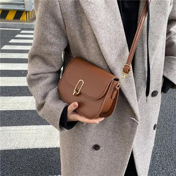 Ретро Женская сумка через плечо, сумки с замком и пряжкой, минималистичные сумки Ins в корейском стиле, персонализированная модная маленькая сумка Изображение 2