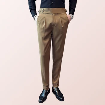 Весенне-летние костюмные брюки Naples в британском стиле, мужские облегающие брюки, повседневные брюки коричневого цвета Для мужчин, мужские модельные брюки