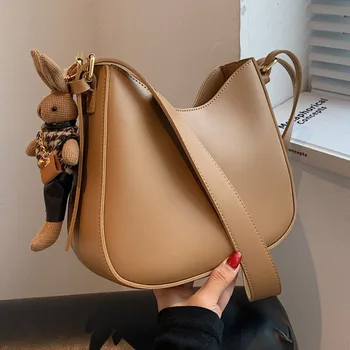 Женская сумка, кожаные сумки через плечо, подвеска в виде кролика, Роскошная дизайнерская модная ретро-сумка через плечо для женщин, офисные сумки для женщин