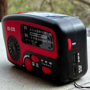 A0KB RD639, Солнечное Ручное радио с сигнализацией SOS, Портативное AM/ FM-радио с фонариком для аварийных ситуаций на открытом воздухе