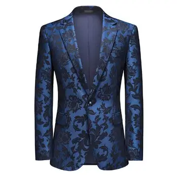 Новое мужское синее платье с длинными рукавами и набивным рисунком, официальное хлопчатобумажное платье Slim Fit, пиджак на одной пуговице, пальто 189.99