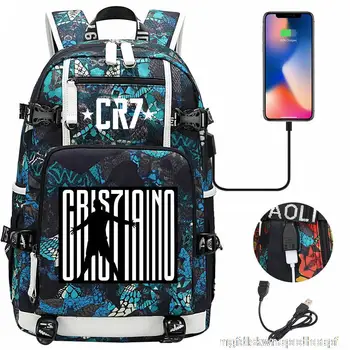 Футбольная суперзвезда CR7 USB-рюкзак для зарядки, школьный рюкзак Роналду, дорожный ноутбук, сумки для ноутбуков для подростков, студентов