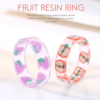 Набор колец с фруктами из смолы, 8 шт., Милые украшения из прозрачного пластика, кольца из смолы для женщин, девочек-подростков, Инди-эстетика