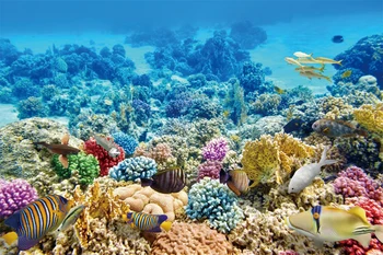 Фотофон с кораллами морского дна Вечеринка в подводном мире Голубой океан Фон для фотосъемки морских рыб Портрет Ребенка Семейная Фотосессия Изображение 2