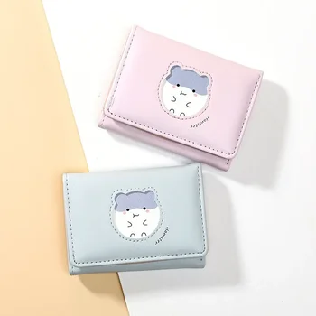Корейский модный короткий Женский кошелек с тремя складками, милый кошелек с животными, простая сумка для карточек с несколькими картами, женская сумка с принтом из искусственной кожи