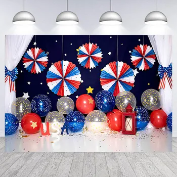 Воздушные шары, торт для детей, фон для вечеринки по случаю 1-го Дня Рождения мальчика, Звезда, Портретная фотография новорожденного, Фон для фотостудии