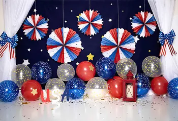 Воздушные шары, торт для детей, фон для вечеринки по случаю 1-го Дня Рождения мальчика, Звезда, Портретная фотография новорожденного, Фон для фотостудии Изображение 2