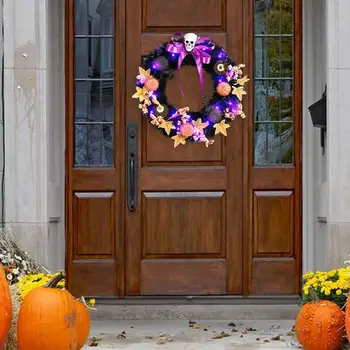 Венок на дверь Хэллоуина 17,72 дюйма Страшный праздничный венок на Хэллоуин для Windows Осенние украшения на День Благодарения Праздник на открытом воздухе в помещении