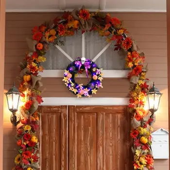 Венок на дверь Хэллоуина 17,72 дюйма Страшный праздничный венок на Хэллоуин для Windows Осенние украшения на День Благодарения Праздник на открытом воздухе в помещении Изображение 2