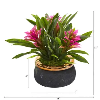 Искусственное растение Бромелия в Керамическом Кашпо Фиолетового цвета Изображение 2