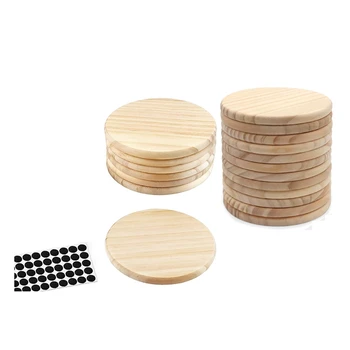 20шт незаконченных деревянных подставок 4-дюймовые круглые деревянные подставки для рукоделия с нескользящими силиконовыми точками