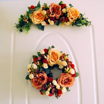 Дверная перемычка с шелковой розой, цветочное зеркало, цветочная гирлянда, свадебный цветок, рождественские принадлежности для вечеринки, украшение стен дома, фоновый реквизит