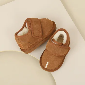 DIMI 2024, зимние детские ботинки для мальчиков и девочек, обувь для малышей, Замшевая кожа, Мягкие удобные нескользящие теплые детские зимние ботинки Изображение 2