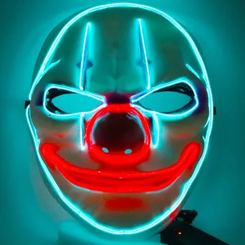 Светодиодная маска на Хэллоуин, шлем для косплея ужасов, страшный клоун, праздничный костюм для вечеринки, реквизит, принадлежности
