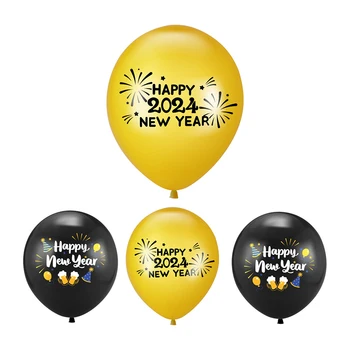 10шт 2024 Новогоднее украшение для вечеринки, Черные Золотые воздушные шары, Воздушный шар с Новым годом, 2024 Воздушные шары для украшения в канун Нового года