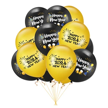 10шт 2024 Новогоднее украшение для вечеринки, Черные Золотые воздушные шары, Воздушный шар с Новым годом, 2024 Воздушные шары для украшения в канун Нового года Изображение 2
