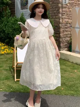 Модное свободное кружевное платье с воротником Питера Пэна для беременных Милое летнее праздничное платье для беременных Элегантная свадебная одежда для беременных