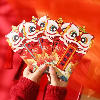 4 шт./лот Красный конверт с надписью Dragon Year CNY 2024, полный благословений для вечеринки, красный пакет с позолотой для весеннего фестиваля Хун Бао