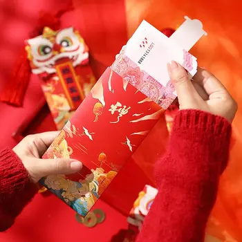 4 шт./лот Красный конверт с надписью Dragon Year CNY 2024, полный благословений для вечеринки, красный пакет с позолотой для весеннего фестиваля Хун Бао Изображение 2