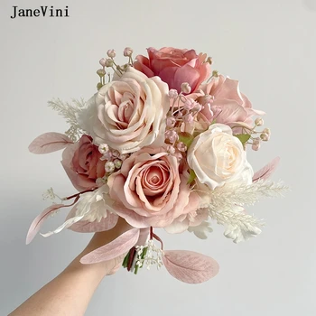 JaneVini 2024 Очаровательные Корейские Светло-розовые свадебные букеты Из искусственных шелковых роз и цветов Гортензии Свадебный Искусственный букет для невесты