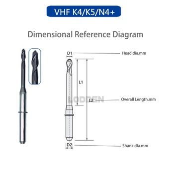 Зуботехническая лаборатория LODDEN Шлифует цирконий для станков VHF K4 фрезерных боров D3 с покрытием постоянным током CAD CAM 0.6/1.0/2.0 прецизионные инструменты мм Изображение 2
