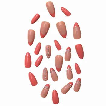 Розовые Накладные миндалевидные ногти со стразами Легкие и легко наклеиваемые Накладные ногти для ежедневного ношения и вечеринок