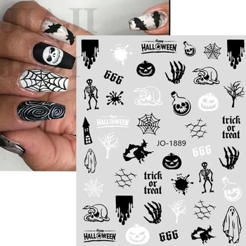 Наклейки для ногтей, наклейки для ногтей на Хэллоуин, Черная Змея, Череп, Паук, Клейкие слайдеры, аниме-наклейки, украшение для ногтей на Хэллоуин
