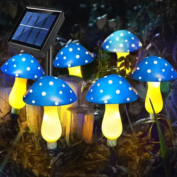 6 Упаковок синего солнечного грибного света Solar Garden Stake Light 8 режимов Водонепроницаемого грибного солнечного света для ландшафта сада во дворе