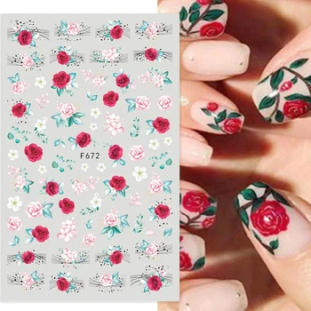 3D Наклейка для дизайна ногтей с красной розой и бабочкой, фиолетовый Синий слайдер, Ботаническая самоклеящаяся наклейка, украшение для маникюра