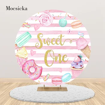 Mocsicka Sweet One Round Background Покрывает фон для фотосъемки 1-го Дня рождения ребенка, украшение крышки стола для фотосессии Изображение 2
