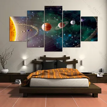 5 Штук Холст Художественные картины Планеты Солнечная Система Плакаты Космический Пейзаж Печать Фрески Современный Домашний декор Настенные рисунки Изображение 2