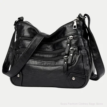 Высококачественные женские сумки через плечо из мягкой кожи, многослойная винтажная сумка через плечо, роскошная дизайнерская женская сумка для мамы, кошелек Изображение 2