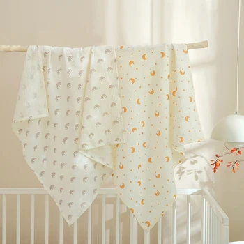 Ткань Для обертывания новорожденных, одеяло для приема хлопчатобумажных пеленок, 2-слойное банное полотенце, постельное белье для младенцев, шпаргалка Изображение 2