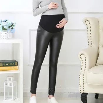 2023 Новый дизайн, Кожаные брюки для беременных, Плюс размер 4xl, Леггинсы, поддерживающие живот, Модный флис, Эластичный, Модный Тонкий Изображение 2
