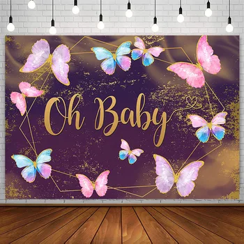 Avezano Baby Shower Весенний фон для фотосъемки Розовая бабочка Декор для дня рождения новорожденной девочки Фоны Фотостудия Фотозона