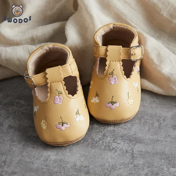 EWODOS/ Обувь на плоской подошве для маленьких девочек с милой цветочной вышивкой, обувь из искусственной кожи, нескользящая обувь, детская обувь на мягкой подошве, обувь для первых прогулок
