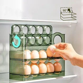 Ящик для хранения яиц, Вращающийся Органайзер для холодильника для яиц, Контейнеры для еды, Держатель для яиц, Диспенсер, Кухонные Ящики для хранения