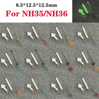 Новая серебристо-белая часовая стрелка, минутная стрелка, зеленые светящиеся стрелки часов для автоматического механизма NH35 NH36, секундные стрелки уникальной формы