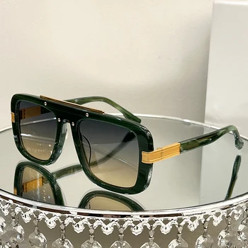 Модные солнцезащитные очки с одинарным мостом в стиле пилота с толстой ацетатной квадратной оправой, фирменный винтажный дизайн для мужчин и женщин