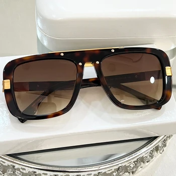 Модные солнцезащитные очки с одинарным мостом в стиле пилота с толстой ацетатной квадратной оправой, фирменный винтажный дизайн для мужчин и женщин Изображение 2