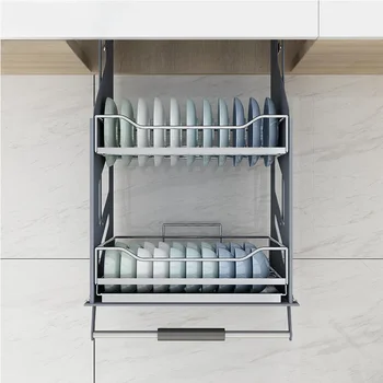 Подвесной шкаф подъемная корзина корзина для посуды из нержавеющей стали выдвижной кухонный шкаф настенный шкаф вертикальный подъемник для хранения Изображение 2