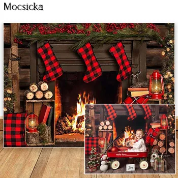 Рождественский камин, красные носки, фоны для фотосъемки, новорожденный, Дети, Фотостудия на день рождения, Фотофоны для Фотостудий