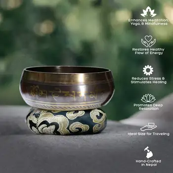 Тибетская Поющая чаша с Новой Подушечкой для поглаживания с двумя концами Ручной работы в Непале для медитации, исцеления и осознанности Изображение 2