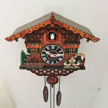 Деревянные часы с кукушкой ручной работы Настенные часы с кукушкой Традиционные кварцевые часы с маятником под старину в Шварцвальде Функция отбоя времени