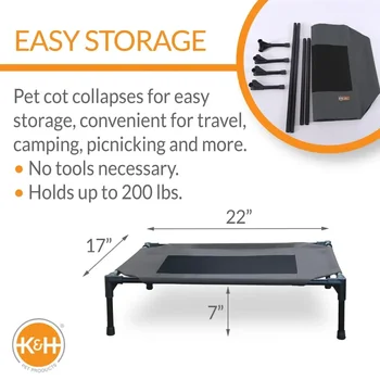 K & H Pet Products Оригинальная Кроватка Для Домашних Животных Приподнятая Собачья Кровать Древесный уголь/ Черный Маленький 17 X 22 X 7 Дюймов Изображение 2